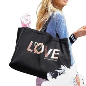 Victoria’s Secret “Love” Canvas & Sequins Large Carry-All Tote Bag, NWT.